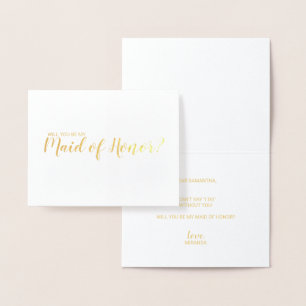 Modern Script Gold Maid of Honour Proposal Foil Card