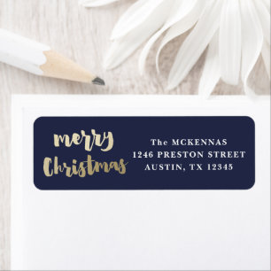 Modern Script Gold Merry Christmas Return Address