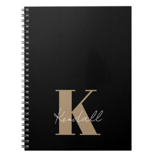 Modern Script Gold Monogram Black Notebook