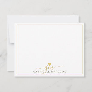 Modern Script Gold Monogram Heart Initials Card