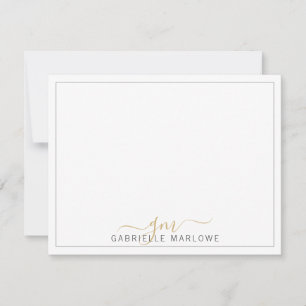 Modern Script Gold Monogram Initials Note Card