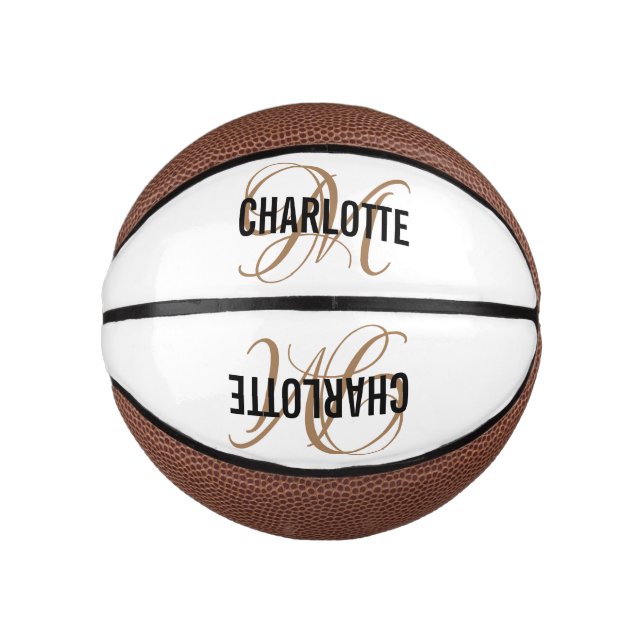 Modern script gold monogram name basketball (Front)
