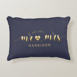 Modern Script Gold Mr and Mrs Newlyweds Gift Accent Pillow