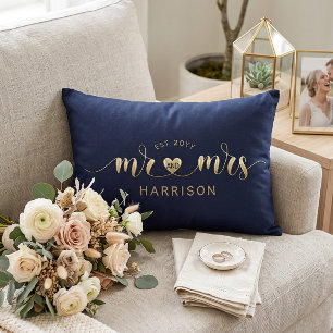 Modern Script Gold Mr and Mrs Newlyweds Gift Accent Pillow