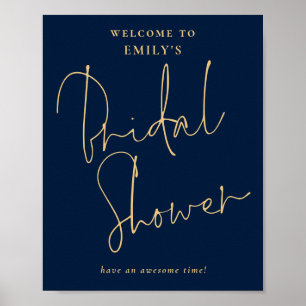 Modern Script Gold Navy Welcome to Bridal Shower Poster
