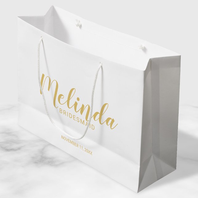 Modern Script Gold Personalized Bridesmaids Large Gift Bag (Creator Uploaded)