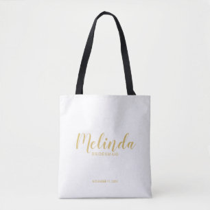 Modern Script Gold Personalized Bridesmaids Tote Bag