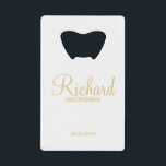 Modern Script Gold Personalized Groomsman Credit Card Bottle Opener<br><div class="desc">Modern Gold Personalized Groomsman Gifts featuring personalized groomsman's name in gold modern script font style with title and wedding date in modern sans serif font style. Also perfect for best man, father of the bride, bridesmaid, maid of honour, mother of the bride and more. Please Note: The foil details are...</div>