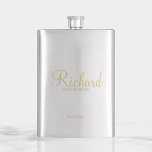 Modern Script Gold Personalized Groomsman Hip Flask<br><div class="desc">Modern Gold Personalized Groomsman Gifts featuring personalized groomsman's name in gold modern script font style with title and wedding date in modern sans serif font style. Also perfect for best man, father of the bride, bridesmaid, maid of honour, mother of the bride and more. Please Note: The foil details are...</div>