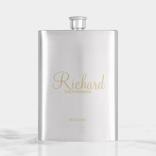 Modern Script Gold Personalized Groomsman Hip Flask