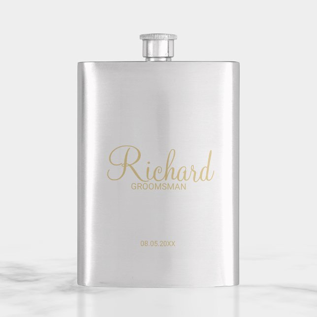 Modern Script Gold Personalized Groomsman Hip Flask (Creator Uploaded)