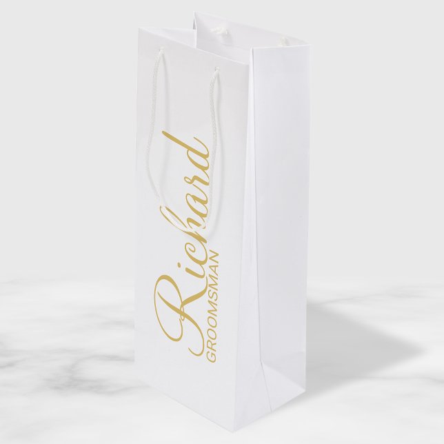 Modern Script Gold Personalized Groomsman Wine Gift Bag (Creator Uploaded)