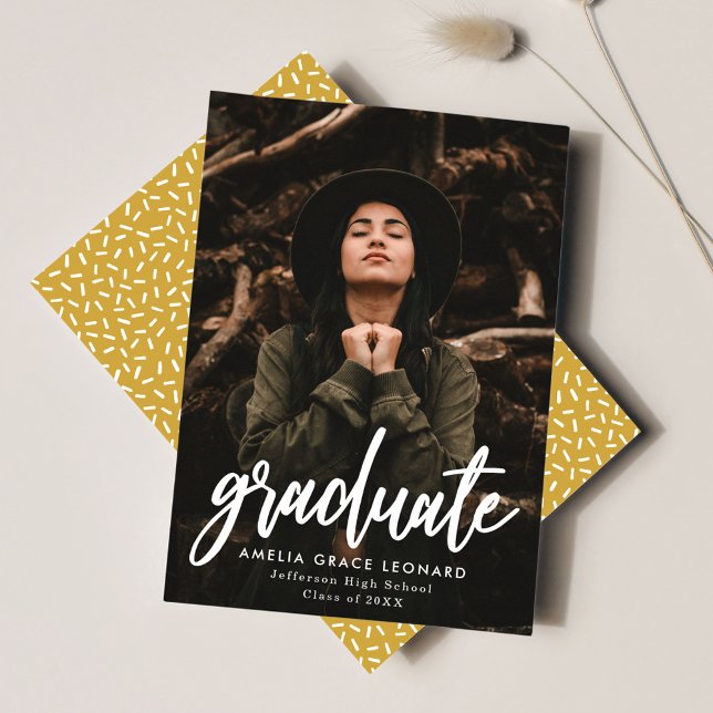 Modern Script Gold Photo Graduation Announcement (Creator Uploaded)