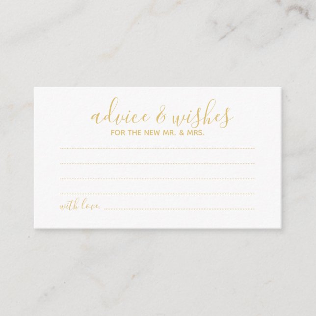 Modern Script Gold Wedding Advice and Wishes Card (Front)