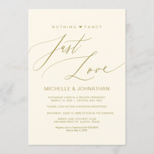 Modern Script, Gold, Wedding Elopement Reception Invitation
