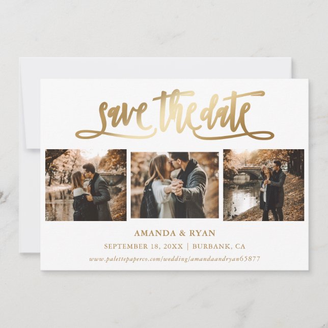 Modern Script Gold Wedding Photo Save The Date (Front)