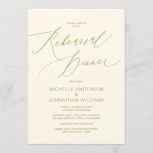 Modern Script, Gold, Wedding Rehearsal Dinner Invitation