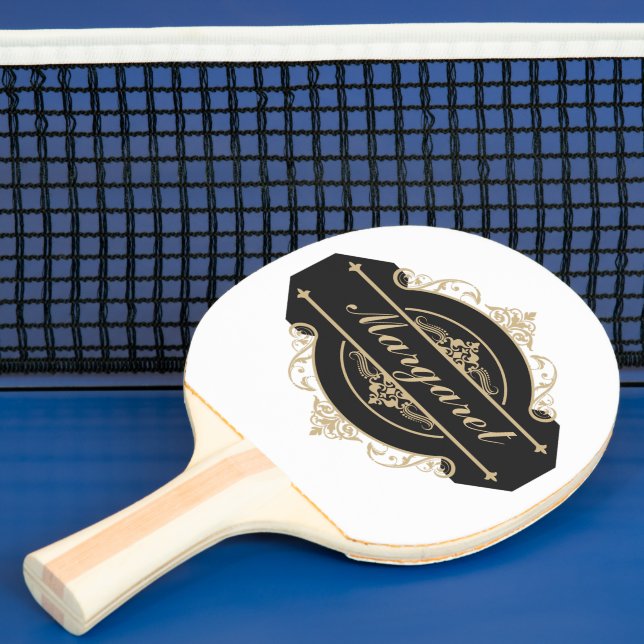 Modern Script Golden ,Black And White Personalized Ping Pong Paddle (Insitu)