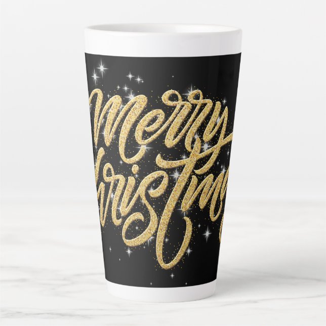 Modern Script Golden Merry Christmas Custom  Latte Mug (Front)