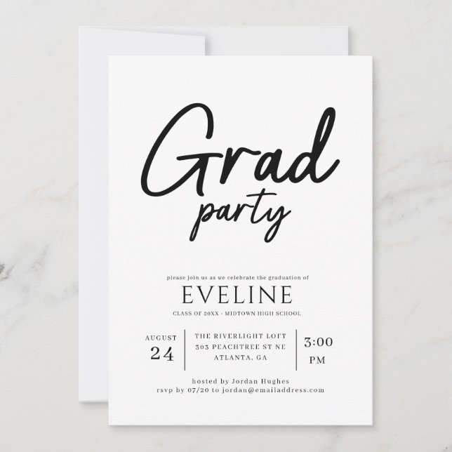Modern Script Grad Party Graduation Invitation (Front)
