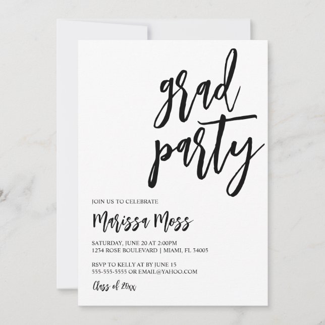 Modern Script Grad Party Invitation  (Front)