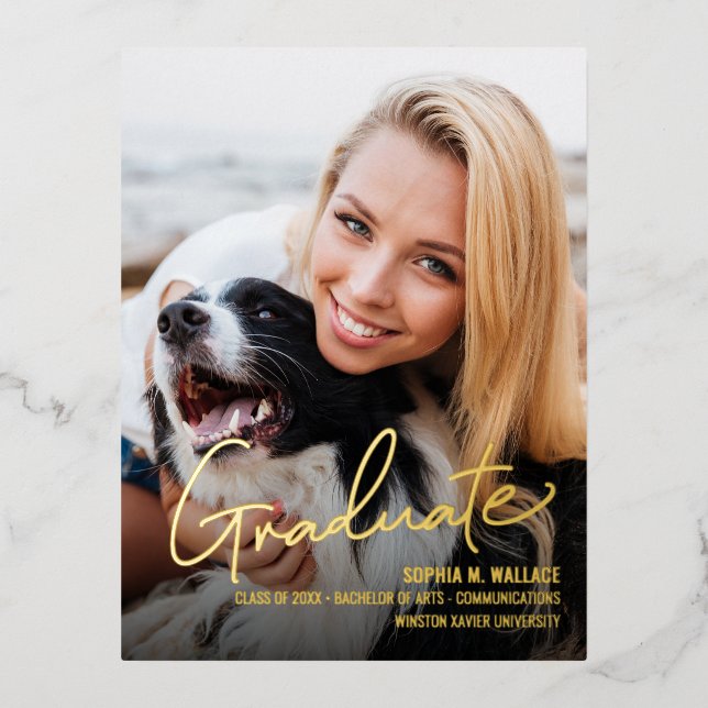 Modern Script Grad Photo graduation announcement (Front)