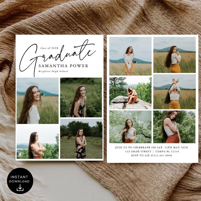 Modern Script  Graduate 10 Photos Graduation Invitation (Creator Uploaded)