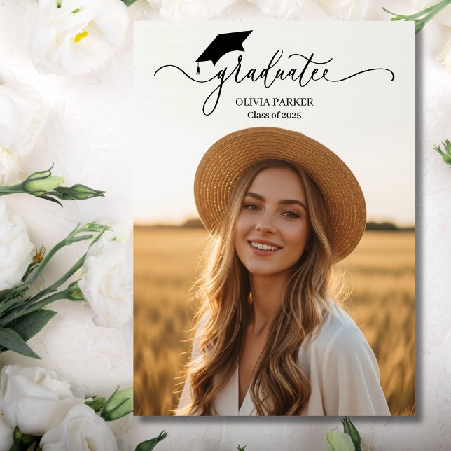 Modern script Graduate 2 Photo Graduation  Invitat Invitation (Creator Uploaded)