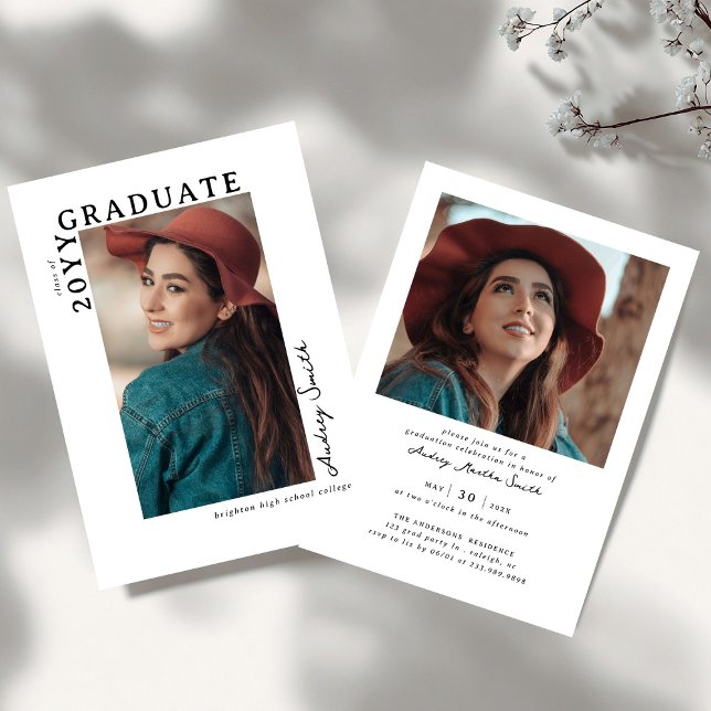 Modern Script Graduate 2 Photo Graduation Invitation (Creator Uploaded)