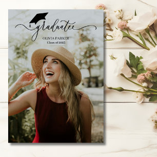 Modern script Graduate 2 Photo Graduation Invitation