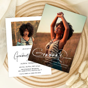 Modern Script Graduate 2 Photo Graduation Party Invitation