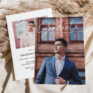 Modern Script Graduate 2 Photo Graduation Party Invitation