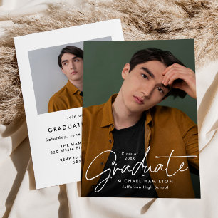 Modern Script Graduate 2 Photo Graduation Party Invitation