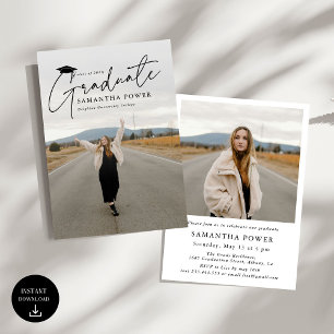Modern Script Graduate 2 Photos Graduation Invitation