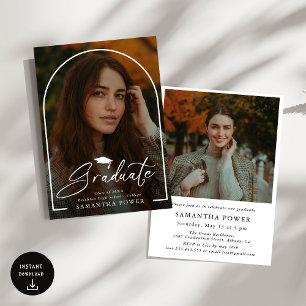 Modern Script  Graduate 2 Photos Graduation Invitation