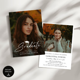 Modern Script  Graduate 2 Photos Graduation Invitation