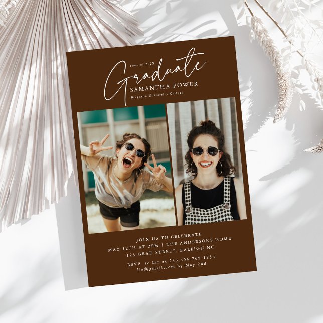 Modern Script Graduate 2 Photos Graduation Party  Invitation (Creator Uploaded)