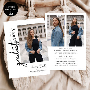 Modern Script Graduate 3 Photo Graduation Invitation