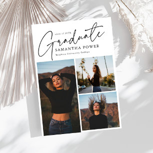 Modern Script  Graduate 3 Photos Graduation Announcement