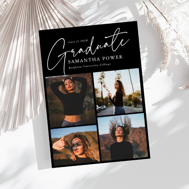 Modern Script  Graduate 4 Photos Graduation Announcement (Creator Uploaded)