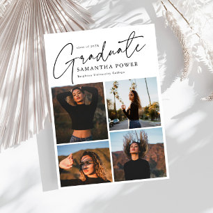 Modern Script  Graduate 4 Photos Graduation Announcement