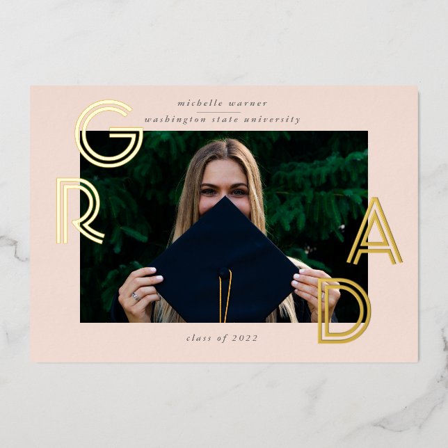 modern script graduate announcement foil card (Front)