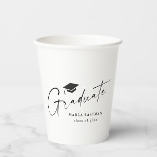 Modern Script Graduate Black and White Graduation  Paper Cups