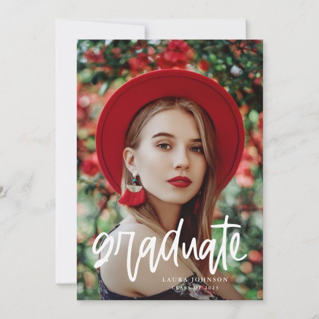 Modern Script Graduate Graduation Party Invitation (Front)