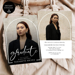 Modern Script  Graduate  Photo Arch Graduation Invitation