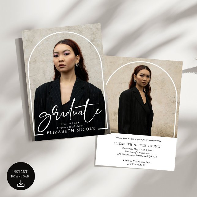Modern Script  Graduate  Photo Arch Graduation Invitation (Creator Uploaded)