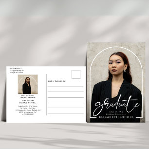 Modern Script Graduate Photo Arch Graduation Party Postcard