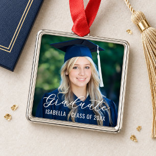 Modern Script Graduate Photo Class of 2026 Metal Ornament