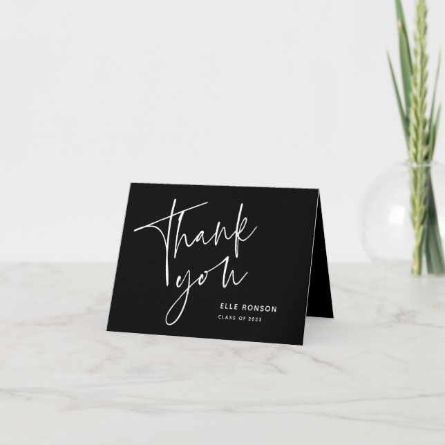 Modern Script Graduate Photo Collage Graduation Thank You Card (Front)