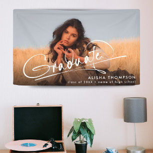 Modern Script Graduate Photo Graduation Banner